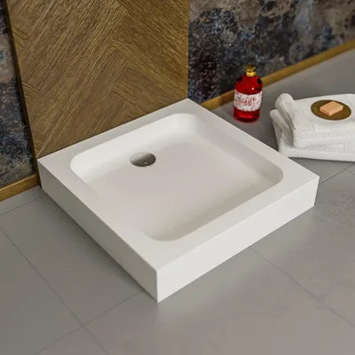 Image de ECOLAM Receveur de douche carré Tim 80x80 x 15 cm | profondeur 5 cm | siphon + silicone | Set complet