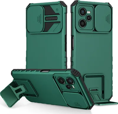 Produktbild von OPPO Realme C35 Hülle, Dual Layer Ständer Schutzhülle mit Schiebe Kamera Schutz für OPPO Realme C35 Grün
