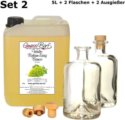 Produktbild von Weißer Balsam Essig Bianco 5L mit 2 Flaschen & Ausgießer - sehr mild & konzentriert 5% Säure