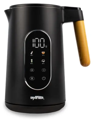 Produktbild von Grafner Edelstahl Wasserkocher mit Temperatureinstellung, 40°C-100°C, großes Display, Warmhaltefunktion und Memoryfunktion, 4 Programme, Doppelwand, 1,7 Liter, 2200 Watt, schwarz weiß Teekocher digital