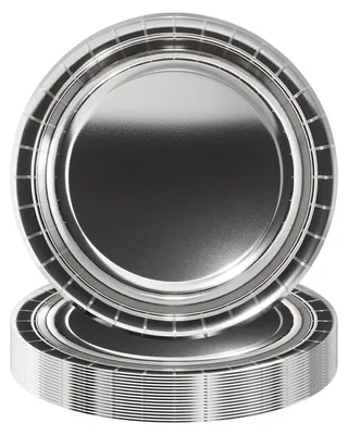 Image de Assiettes en carton argentées, lot de 16, diamètre 23 cm. Assiettes jetables pour fêtes, mariages et anniversaires