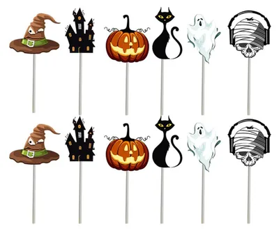 12 Halloween Cupcake-Topper, mehrfarbig, Papier-Deko