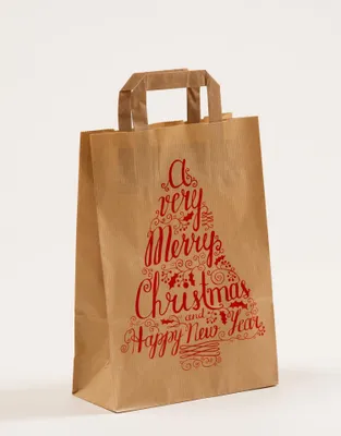 Produktbild von Papiertragetasche mit Flachhenkel "Merry Christmas", 22 + 10 x 31 cm, 100 Stück