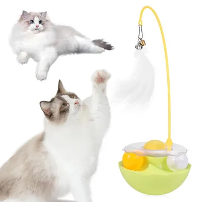 Interaktives Katzenspielzeug 3-in-1, gelb, mit Federangel und Katzenminze