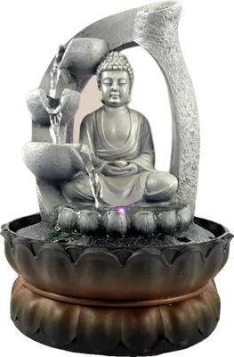 Produktbild von Tischbrunnen, Abmessungen 21 x 21 x 28 cm, Gewicht 1,7 kg, Leise Unterwasserpumpe, LED-Beleuchtung, Harzmaterial