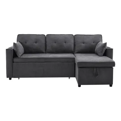 Produktbild von Schlafsofa L-Form in Grau mit Stauraum, Getränkehalter und links/rechts austauschbar