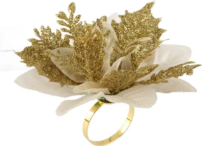 Produktbild von Weihnachtlicher Serviettenring, Stoffblume Gold, für Festtafel-Deko, Geschenk