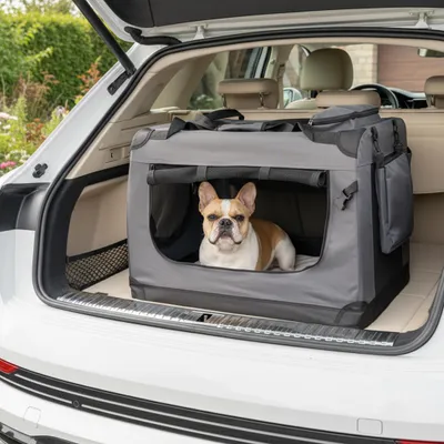 Image de Cage pour animaux Belviona pliable, confortable et sûre, Oxford + maille, peu encombrante, jusqu'à 15 kg, 70 x 52 x 50 cm, gris foncé