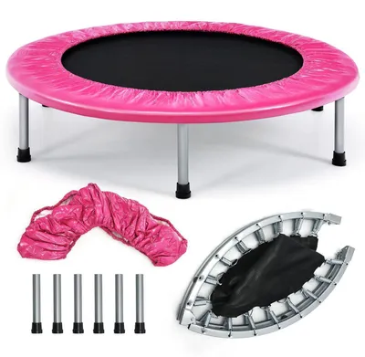 Obrázek produktu pro Mini trampolína, průměr 97 cm, skládací, fitness trampolína pro dospělé a děti, nosnost do 150 kg, růžová barva