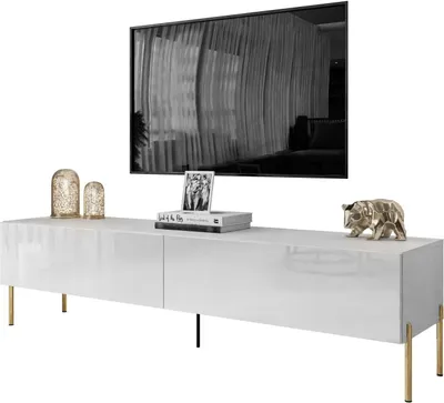 Produktbild von RTV Schrank COLETTE II 175 cm weiß hochglanz, Weiß / Weiß hochglanz mit LED Beleuchtung, Beine: Gold