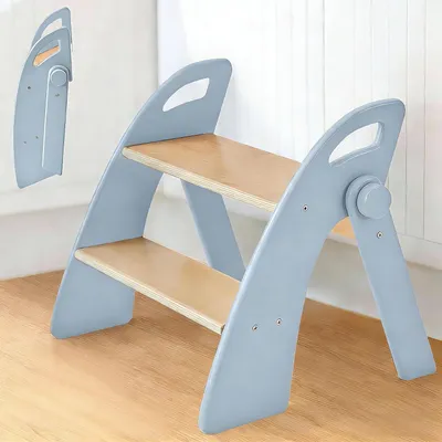 Image de Marchepied pour enfants - 2 marches en bois - Capacité de charge de 130 kg avec tapis antidérapant et poignées - Marchepied pliable pour bébés