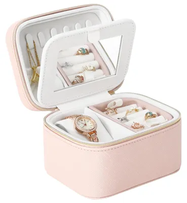 Image de Boîte à bijoux à deux niveaux, avec miroir, rose