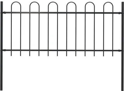 Obrázok produktu pre Záhradný plot Boxtel – záhradný plot s oblúkovým zakončením – 181 x 80 cm – pancierová oceľ – čierny – kovové oplotenie so 2 stĺpikmi (130 cm) a montážnym príslušenstvom