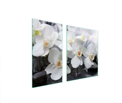 Produktbild von Herdabdeckplatten 2 teilig 90x52 Glaskeramikkochfeld Abdeckung Glas Schneidebrett Orchidee Weiß