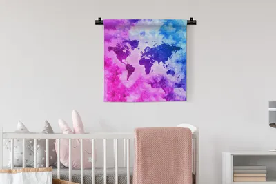 Produktbild von MuchoWow® Wandteppich Wandbehang Weltkarte - Rauch - Farben 60x60 cm Tapisserie Dekoration Wandtuch - Dekorationen - Wand Decke