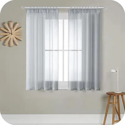 Image de Rideaux en voile gris de 54 cm de large, rideaux à plis imitation lin à deux panneaux, 140 cm x 137 cm.