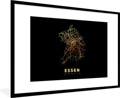 Produktbild von MuchoWow® Gerahmtes Poster Karte - Essen - Karte - Gold - Stadtplan 90x60 cm - Poster mit Schwarzem Bilderrahmen Wandposter Rahmen Foto Bilder - Wanddekoration - Fotos