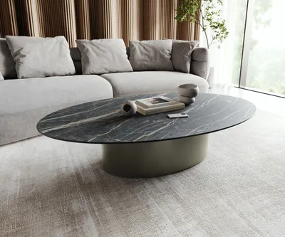 Produktbild von DELIFE Couchtisch Casilda 150x90 cm Keramik Laminam®Noir Desir Braun Mittelfuß Effektfinish Titan