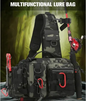 Produktbild von Angelrucksack Köderbox Aufbewahrungstasche Gürteltasche für Herren Fliegenfischen Rucksack mit Rutenhalter Umhängetasche