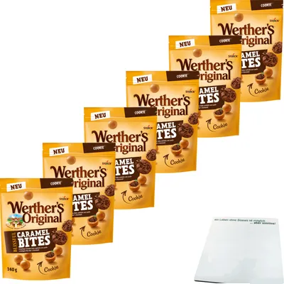 Produktbild von Werther's Original Blissful Caramel Bites Cookie 6er Pack (6x140g Beutel) + usy Block