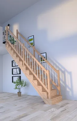 Produktbild von Holztreppe Lindos (Eiche) in gerader Ausführung-100 cm-Holz-Edelstahl Geländer weiß-beidseitig-mit Setzstufen