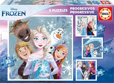 Produktbild von Educa - Die Eisknigin, 4in1 Puzzle mit 12/16/20/25 Teilen, Puzzleset fr Kinder ab 3 Jahren, Kinderpuzzle Disney Frozen (19735)