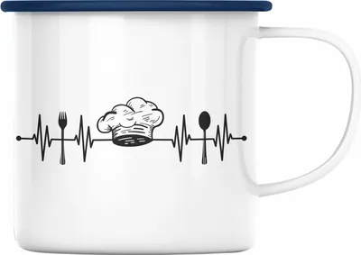 Produktbild von Trendation - Koch Emaille Tasse Geschenk Herzschlag Geschenkidee Köchin Männer Frauen (Blau)