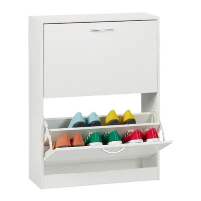 Produktbild von Relaxdays Schuhschrank, HxBxT: 80 x 60 x 24 cm, für 12 Paar, 2 Klappen, schmaler Schuhkipper, Flur Schuhkommode, weiß