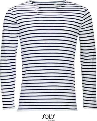 Immagine prodotto di SOLs 01402 | Maglietta a righe a maniche lunghe da uomo - Colore: Bianco/Navy - Taglia: XL