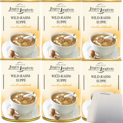 Produktbild von Jürgen Langbein Wild-Rahm-Suppe 6er Pack (6x400ml Dose) + usy Block