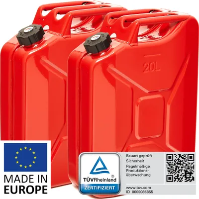 Produktbild von BW® Kraftstoffkanister Metall Benzinkanister 2x 20 Liter mit Schraubverschluss - Rot RAL 3000 - UN-Zulassung - Hergestellt in Europa