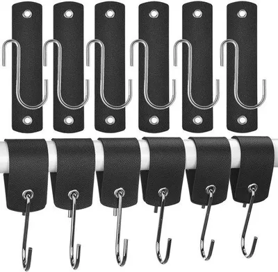 Image de Crochets en S en cuir noir, lot de 6, peu encombrants, de grande qualité