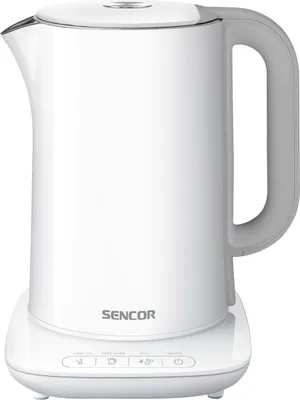 Obrázek produktu pro SENCOR SWK 1591WH Dvoustěnná rychlovarná konvice s regulací teploty, vestavěný přehledný LED displej, objem 1,5 l, 2 150 W, udržování zvolené teploty vody