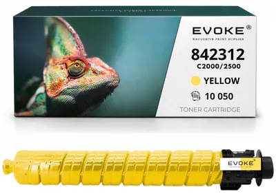 Image de Cartouche de toner compatible Evoke pour l'imprimante Ricoh C2000/2500Y, référence 842312, couleur jaune, rendement de 10 500 pages, compatible avec les modèles IM C2000 et C2000A