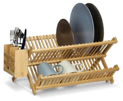 Bambus-Abtropfgestell klappbar 24x46x28 cm mit Besteckkorb
