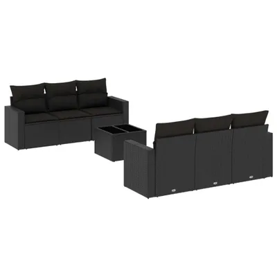Immagine prodotto di vidaXL Set di divani da giardino 7 pezzi con cuscini in polirattan nero