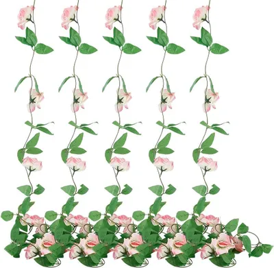 Imagen del producto de Enredadera artificial de rosas con hiedra verde, 6 unidades, 100 cm, decoración para bodas