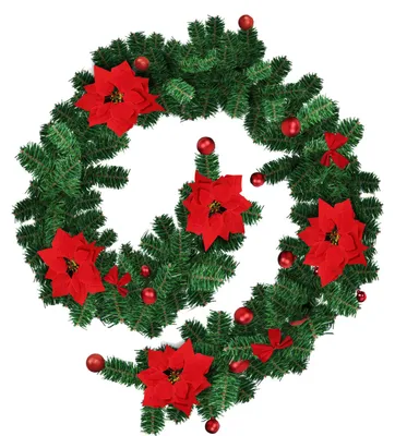Produktbild von Ikodm Weihnachtsbeleuchtung 2,7 m Weihnachtsgirlande mit 50 LED Warmweiß rote Kugeln Blumen Schleifen Batterie