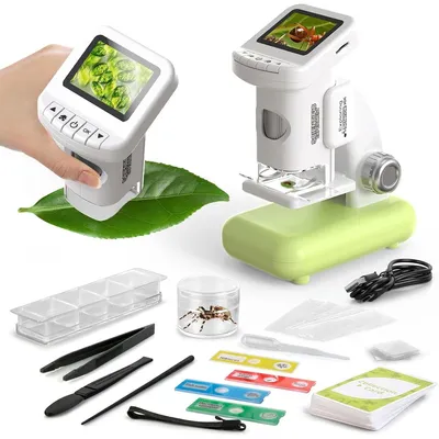 Produktbild von Kinder Digital Mikroskop 1200x, 2 Zoll LCD Bildschirm, 2MP, mit 32GB SD Karte, Foto & Video, STEM Lernspielzeug für 6–12 Jahre, Geschenk