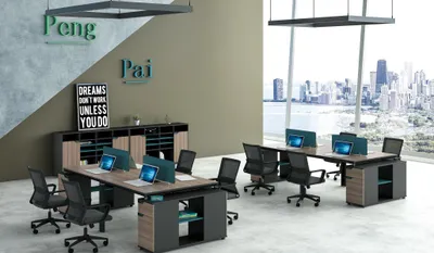 Image de Bureau Meubles Agencement Tables Table Callcenter Bois 4 postes de travail Bureau