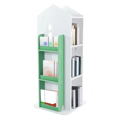Image de Étagère pour enfants, bibliothèque rotative à 360°, verte, modèle d'angle