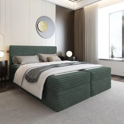 Produktbild von Bett Boxspringbett SENO ohne Topper mit Bettkästen - Doppelbett, Stauraum, Schlafzimmer, Polsterbett, Bettgestell (120x200, Grün - Tilia 39)