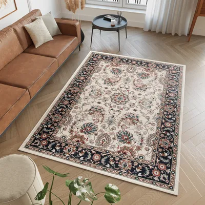 Image de Tapis Salle de séjour Chambre à coucher Design à poils courts Crème classique Noir  300 x 400 cm