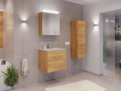 Produktbild von Badmöbel Set Firenze 60 3tlg. Spiegelschrank & Seitenschrank eiche gold : Eiche Gold Varianten: Eiche Gold