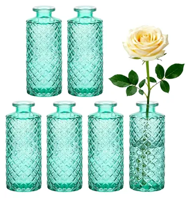 Produktbild von Kleine Vase, 6 Stück Mini Vasen für Tischdekoration, grüne Glasvasen, Vintage Deko für Hochzeiten, Geburtstagsfeiern, Partys
