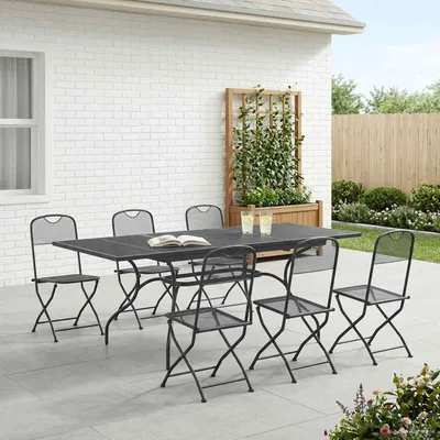 Immagine prodotto di Maison Exclusive - Set da pranzo da giardino, 7 pezzi, antracite, 212 x 90 x 76 cm