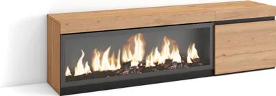 Image de COZY Meuble TV, Banc Télé, 158x35x45cm, Pour les TV jusqu'à 65", Cheminée électrique XXL, Chêne