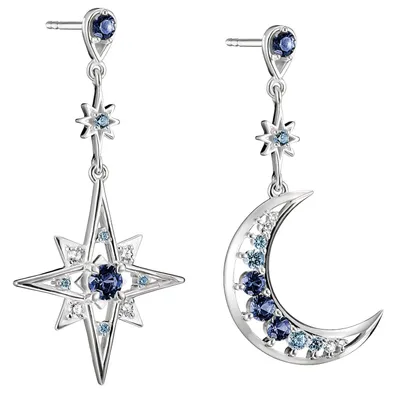 Produktbild von Thomas Sabo Damenohrringe Silber Mond und Stern Blaue Steine H2379-166-1