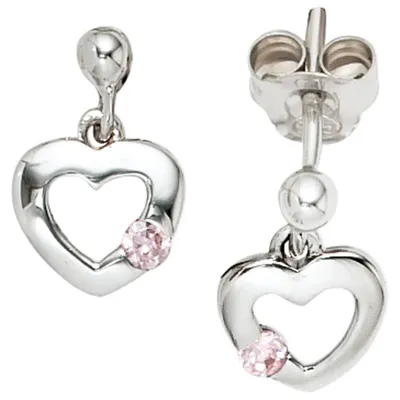 Produktbild von Ohrstecker Stecker Ohrringe Herz Herzen mit Zirkonia rose 925 Silber