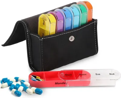 Immagine prodotto di Contenitore per pillole per 7 giorni - Contenitore per farmaci - 4 scomparti per giorno - Contenitore per pillole - Astuccio - 7 contenitori - 2 set - Per organizzare i farmaci - Multicolore - CHPN